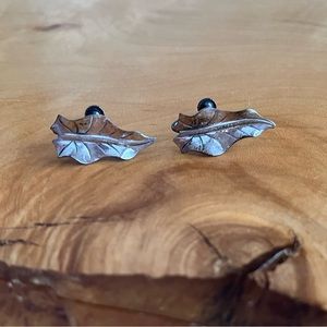 Vintage Sterling Silver Leaf Earrings